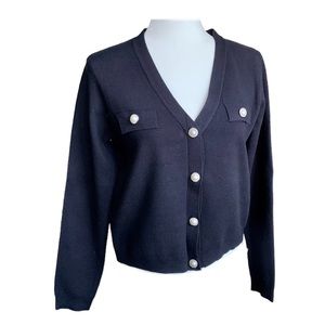 T Tahari Navy Crop Cardigan size Large Excellent Like New Condition